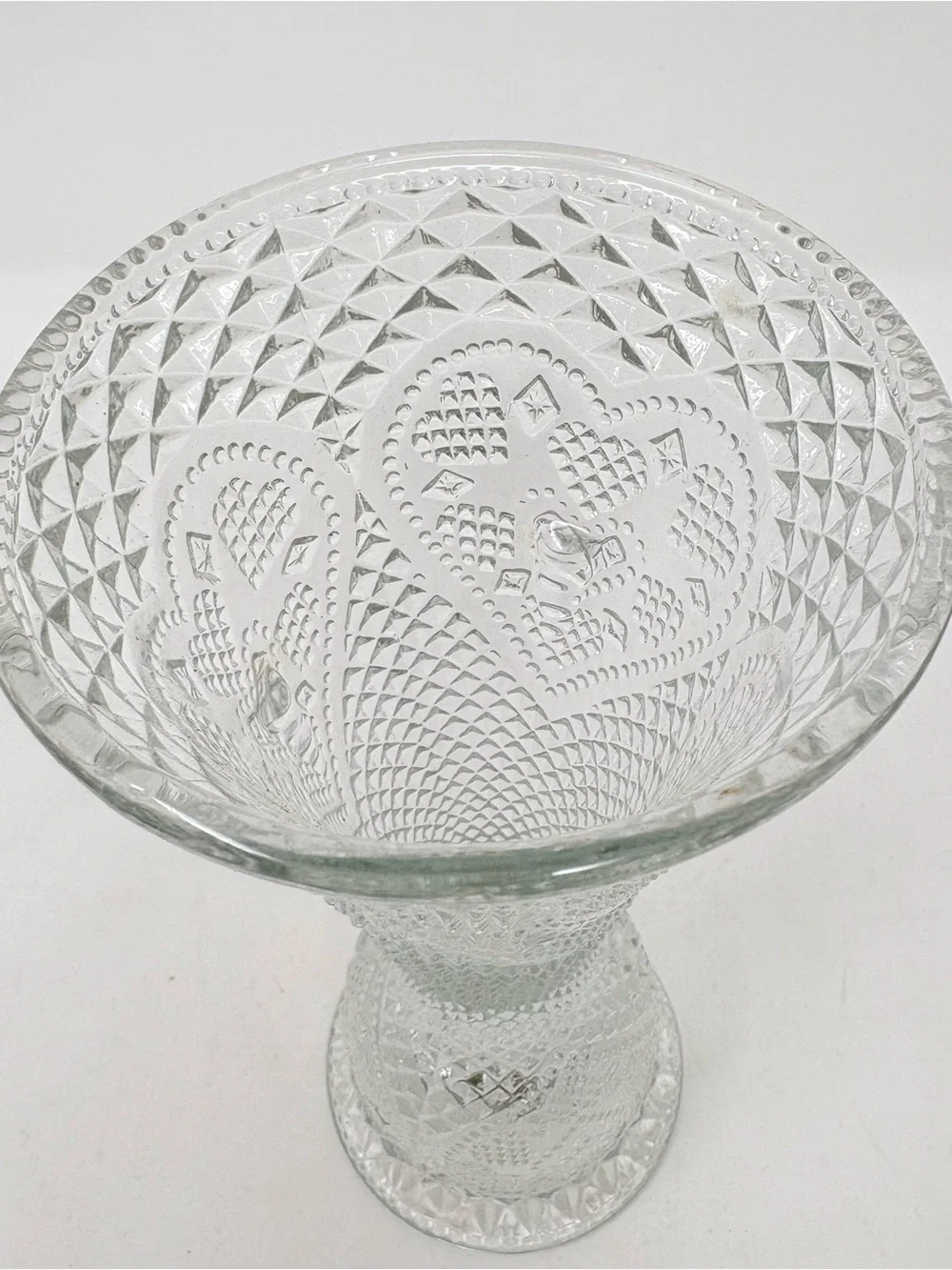 1979 Avon and Fostoria Clear Pressed Glass Bual-purpose Vase & Candle Holder 7”